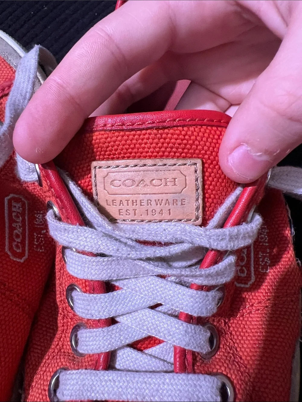 Coach Red Canvas Low-Top Sneakers with White Laces